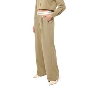 ZARA Pleated Olive/Grey Contrast Waist Lightweight Wide Leg Flowy Pant Trousers